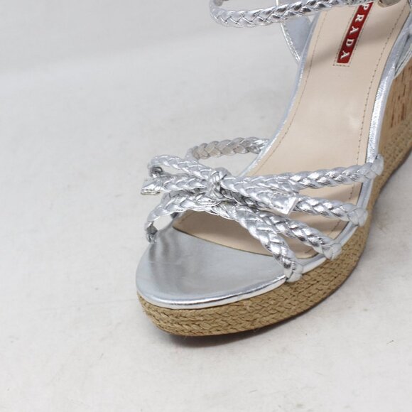 Prada #Y3N4UG Cork Braided Wedges Size 37.5 - Picture 5 of 8